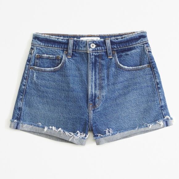 Abercrombie & Fitch High Rise Mom 2.5” Blue Raw Hem Shorts Women’s Size 34/ 18 - Picture 10 of 10